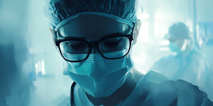 Surgeon in Operating Room with Clear Face and Focused Expression