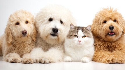 Dogs and cats sharing a playful moment together, harmony in unexpected friendship
