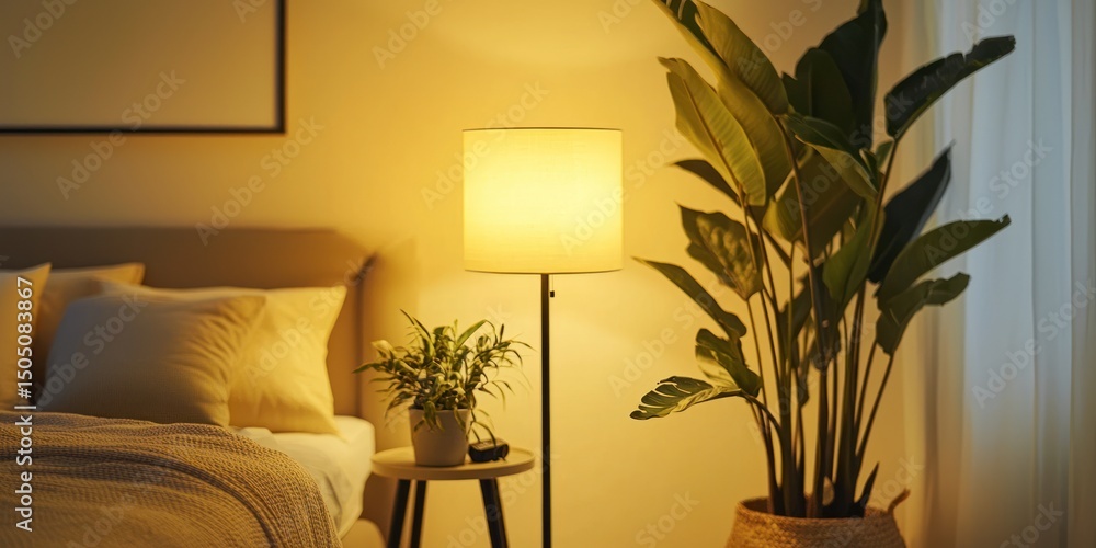 Poster smart standing lamp with dimmable light and timer on white background