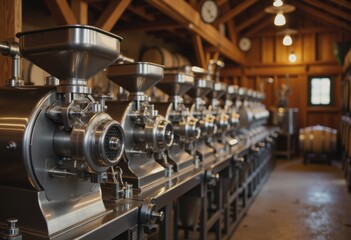 Cider-press barn featuring stainless steel apple grinders in a rustic setting
