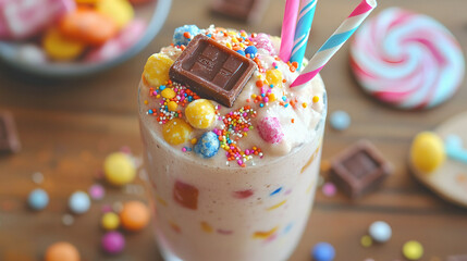 candy canes and candy on top of ice cream strawberry