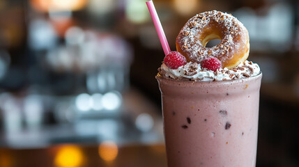pink chocolate ice cream with chocolate doughnut