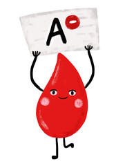 cute red blood drop type A donor rhesus negative character cartoon doodle crayon watercolor kids illustration donate donation save lives vector clipart sticker