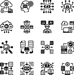 Set of Glyph Style AI Technology Icons 

