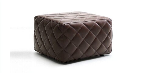 Square leather ottoman with quilted pattern on white background