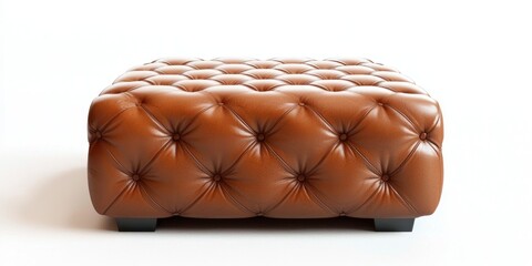 Obraz premium Square leather ottoman with quilted pattern on white background