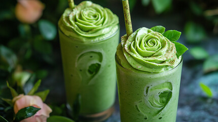 green rose on top of green juice