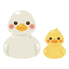 お座りしたアヒルとヒナのイラストセット