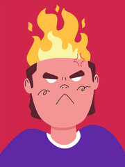 An animated depiction of intense frustration, a figure's head erupts in flames, vividly expressing the emotion of being infuriated. 