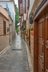 Fototapeta premium Old Ottoman houses in the narrow streets of Antalya Old Town Kaleici district