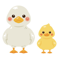 正面から見たアヒルとヒナのイラストセット