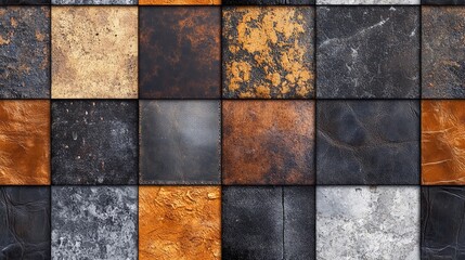 Leather patchwork texture with diverse grain types and colors, suitable for fashion layouts, crafting materials, and textile visuals.