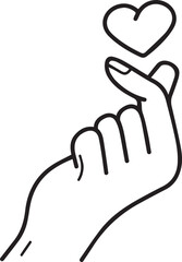 hand gesture, line art, outline ,black and white, love, heart shape ,minimalist