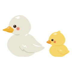 アヒルとヒナの横向きイラストセット