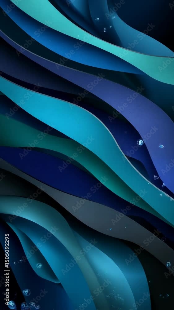 Poster abstract wavy patterns with cool blue color palette, featuring fluid shapes and smooth gradients
