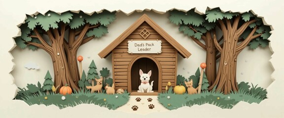 Father’s Day Doghouse Paper-Cut with “Dad’s Pack Leader” Sign and Paw Prints

