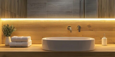 Vertical LED bathroom wall light strip on white background