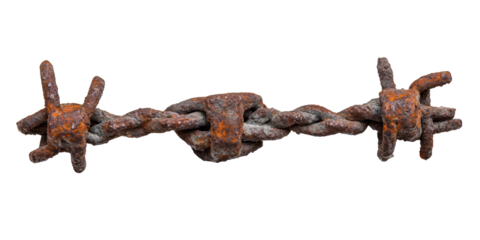 Rusty barbed wire section, showing age and decay