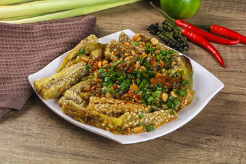 Asian cuisine baked eggplant with peanut