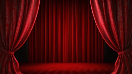 Grand red stage curtain opening, isolated on a transparent background for theatrical themes.