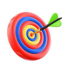 3d dartboard Target arrow success icon isolated on transparent background. 3d rendering Cartoon plastic style. PNG file, cut out