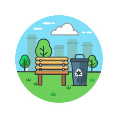 Trash Can in Park Icon &ndash; Outdoor Waste Bin, Public Cleanliness Symbol