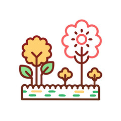 Tree and Flowerbed Icon – Garden, Nature, Landscaping, Plant Decoration Symbol