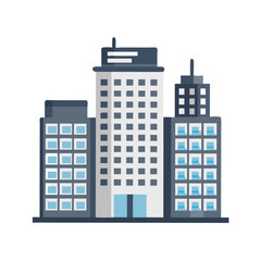 Urban Skyscraper Complex Icon – City Buildings, Skyline, Architecture Vector Design