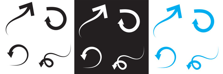 Arrow  vector icon.  black, white, and blue directional icons. Diverse arrow shapes. Vector for websites, mobile interfaces, presentations, banner, visual branding etc. Vector illustration. EPS 10