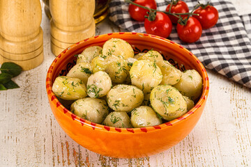 Young boiled mini potato with dill