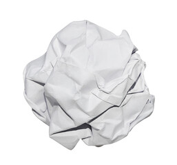 Crumpled white paper ball. Transparent isolated background