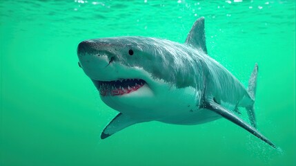 Naklejka premium Great White Shark Underwater.