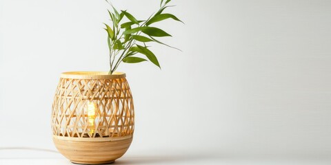 Fototapeta premium Bamboo table light with eco-friendly bulb on white background