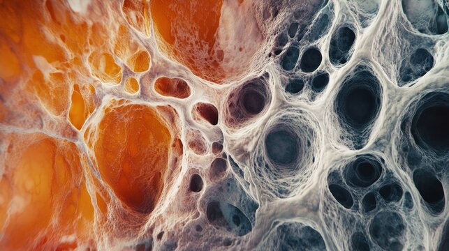 Highly detailed microscopic view of kidney tissue affected by chronic disease, providing insight into medical imaging.