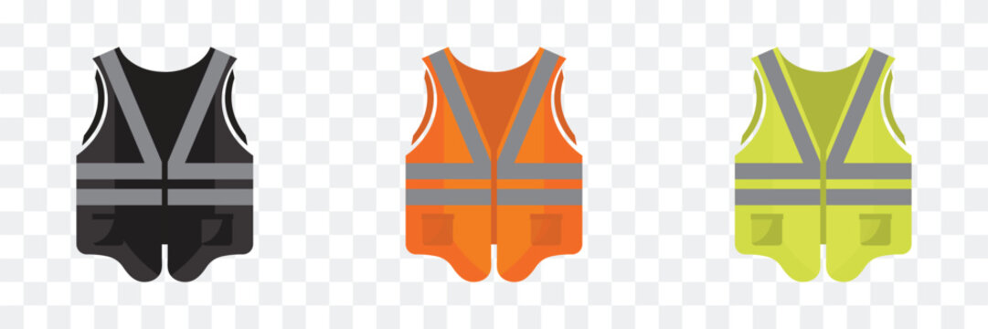 Safety Vest icon, flat style, safety vest Gradient icon, providing high visibility and protection for workers in hazardous environments, Orang reflective safety vest isolated on transparent background