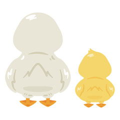 アヒルとヒナの後ろ姿イラストセット