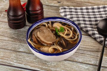 Japanese Ramen soup with duck