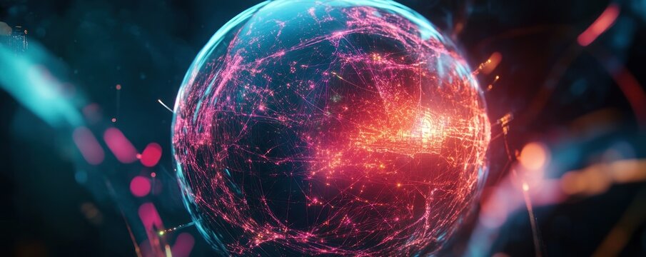 High-tech global network sphere icon, symbolizing digital connection and data flow across modern communication systems. - Powered by Adobe