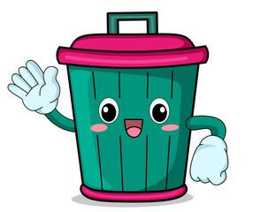 Four Color Recycle Bins Cartoon Character. Vector Illustration Isolated On White Background,illustration of smiling trash can with thumb up