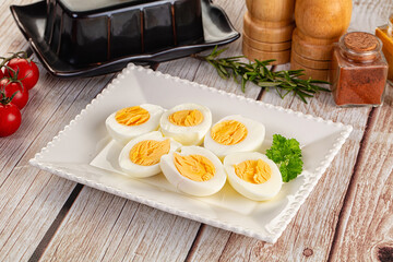 Boiled chicken eggs with bright yolk