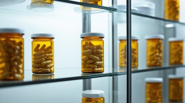 Empty medicine cabinet shelves reveal a life free from dependency, symbolizing health and self-reliance. Emptiness as a sign of wellness and proactive lifestyle choices.