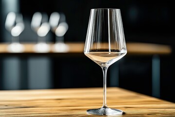 Elegant crystal wine glass with intricate cut patterns on wooden surface, illuminated by warm golden light for a sophisticated ambiance