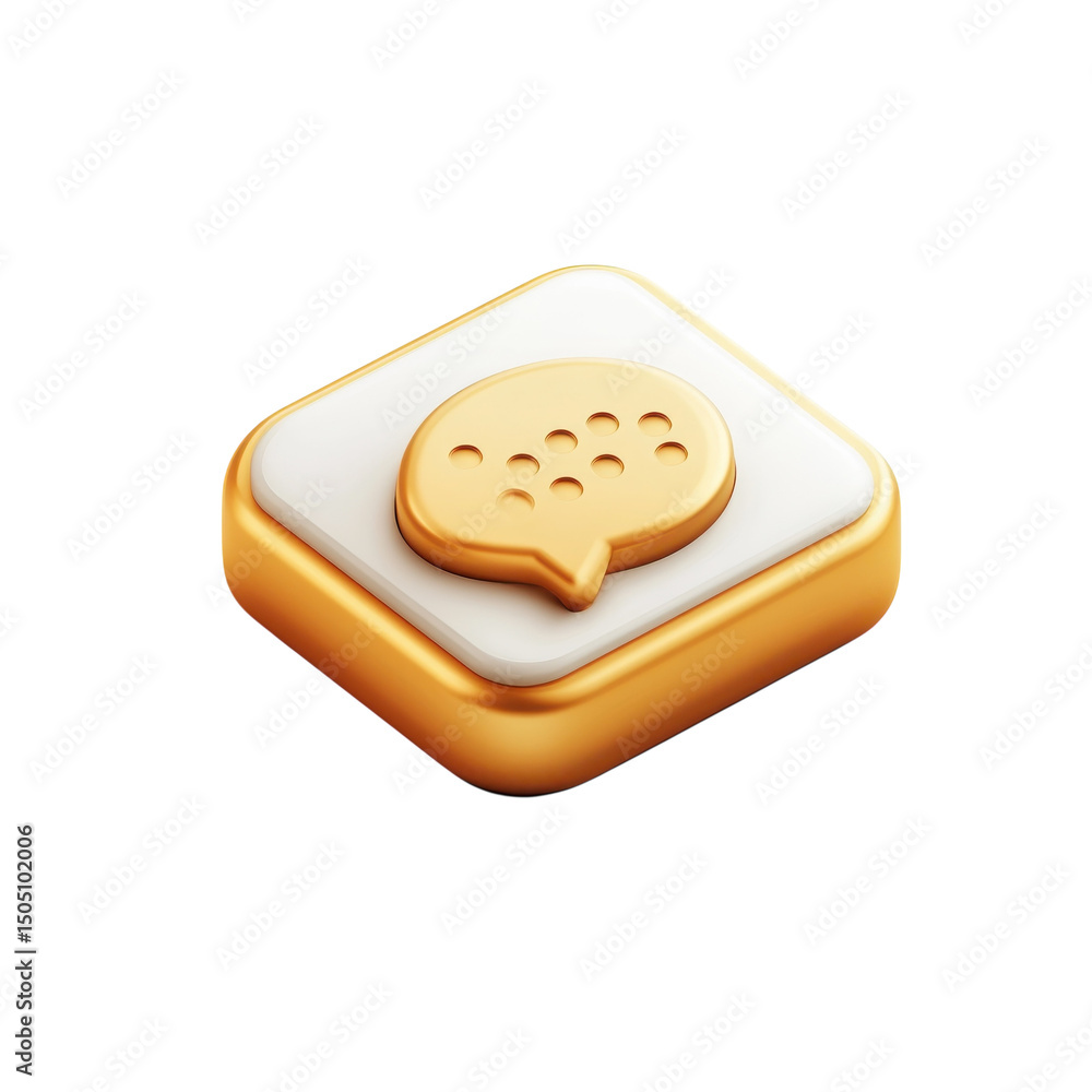 Poster golden chat bubble icon radiating digital connection and communication on on transparent background