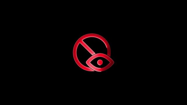 glowing neon restriction icon animation black background. 4K Video motion graphic animation.