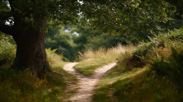 A forked path in nature, symbolizing life's choices and possibilities
