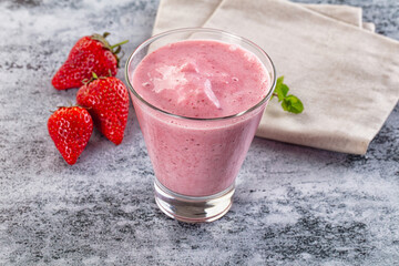 Strawberry smoothie milk shake glass