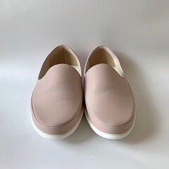 Modern minimalist light pink slip on shoes with white soles on a plain background