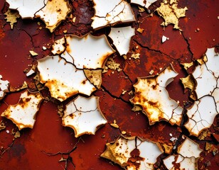 Decay in abstract ivory and red.Eroding forms shattering over deep red tones