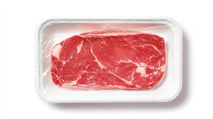 Fresh raw beef steak in plastic tray