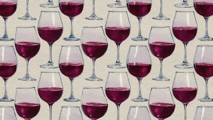 seamless watercolor pattern with glasses of red wine